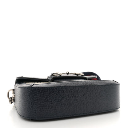 Gucci GG Supreme Monogram Textured Dollar Calfskin Web Mini Horsebit 1955 Shoulder Bag Beige Blue 4 of 11