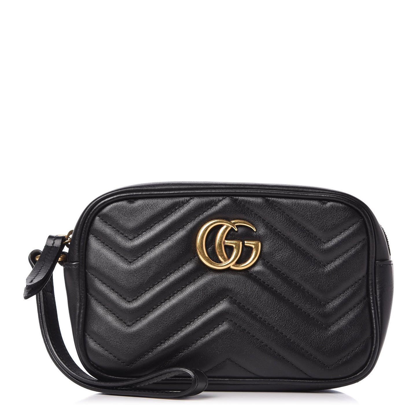 Calfskin Matelasse Mini GG Marmont Wrist Wallet Black