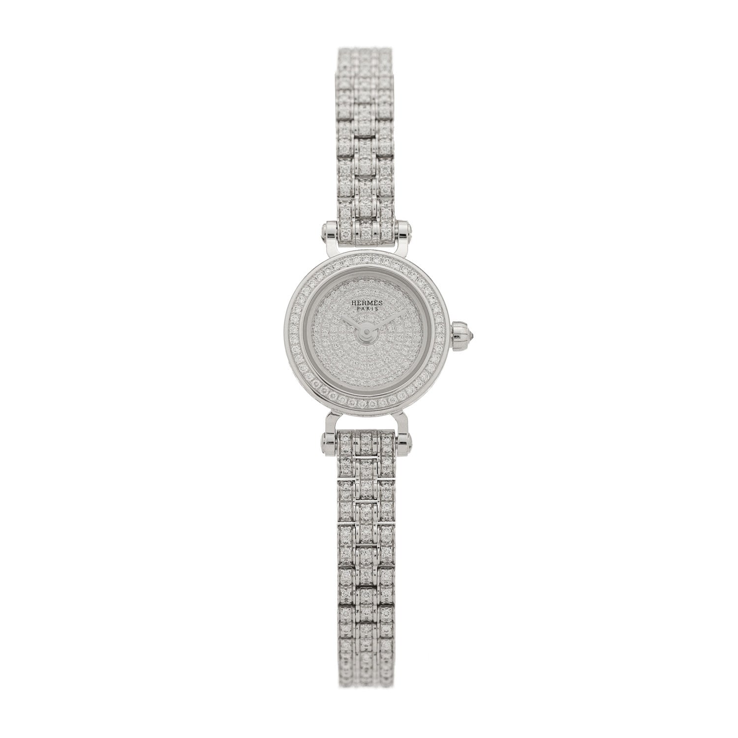 Hermes 18K White Gold Diamond Pave 16mm Faubourg Quartz Watch 1 of 5
