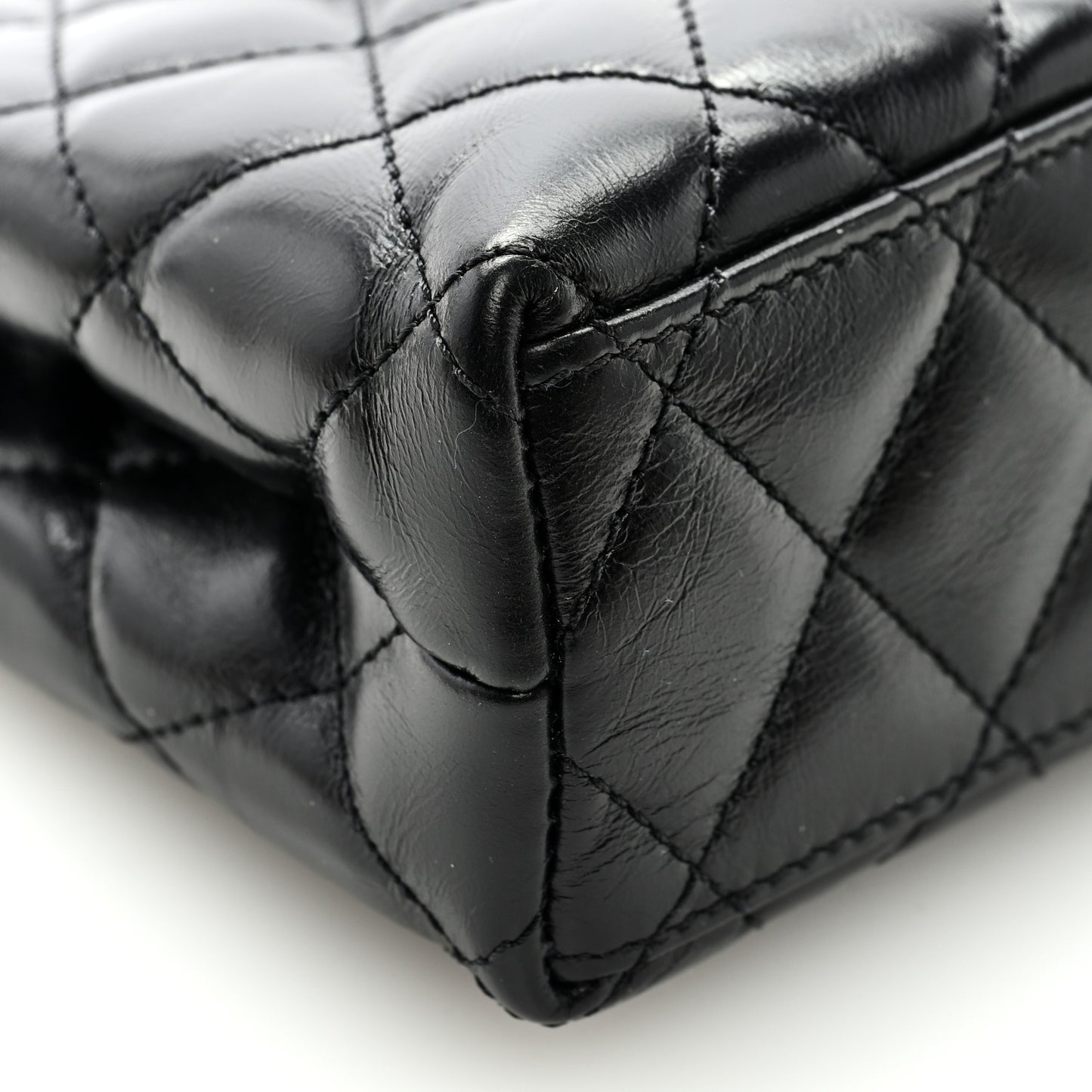 Shiny Aged Calfskin Quilted Nano Kelly Shopper Black