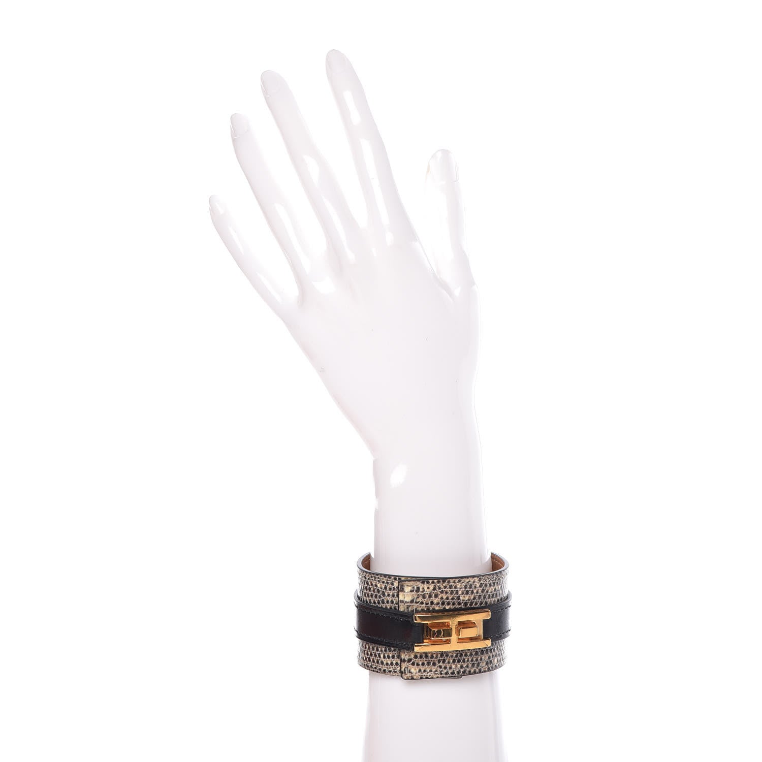 Hermes Lizard Box Manchette Drag Bracelet T3 Ombre Black 2 of 6