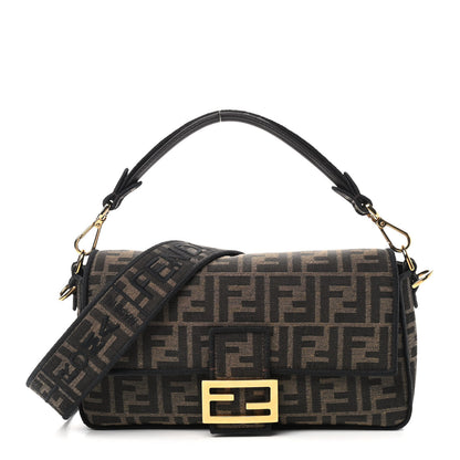 Fendi Fabric Jacquard FF 1974 Medium Baguette Tobacco Moro Black 1 of 9