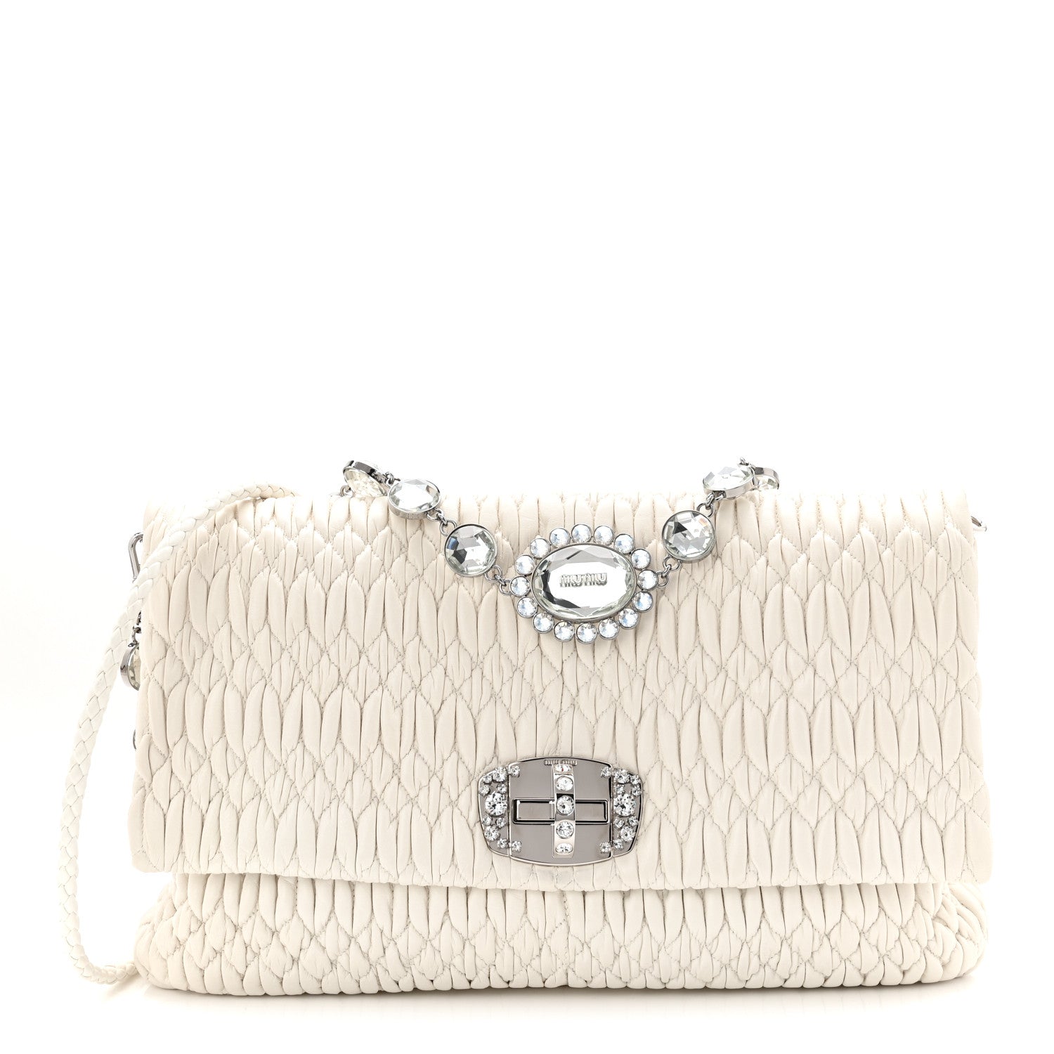 Miu Miu Nappa Matelasse Crystal Flap Clutch White 1 of 11