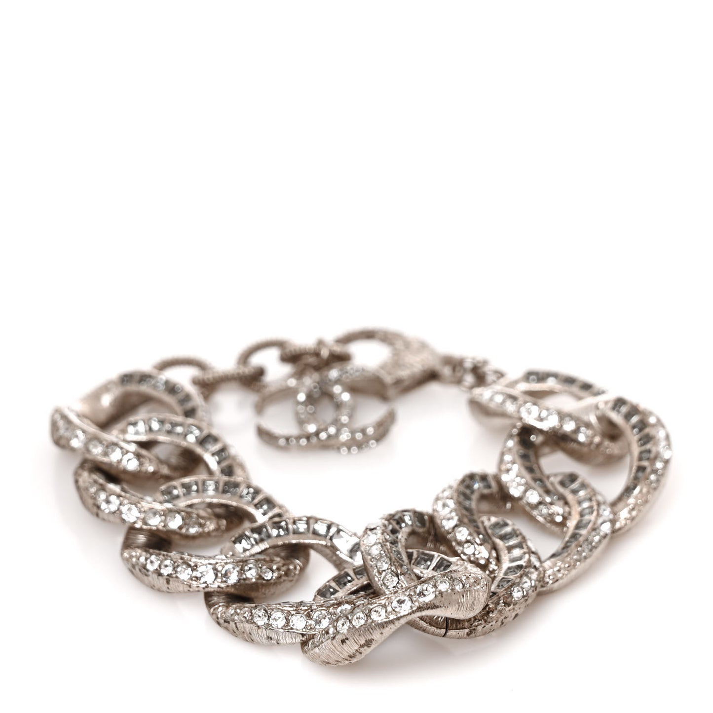 Baguette Crystal Chain Link CC Bracelet Silver