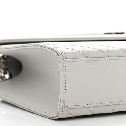 Saint Laurent Grain De Poudre Matelasse Chevron Large Monogram Satchel Light Grey 8 of 11