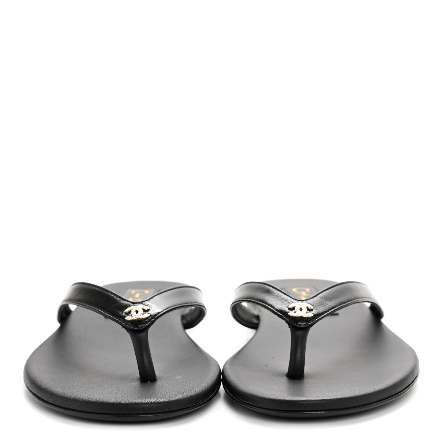 Chanel Shiny Lambskin Crystal CC Thong Sandals 37 Black 3 of 10
