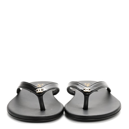 Chanel Shiny Lambskin Crystal CC Thong Sandals 37 Black 3 of 10