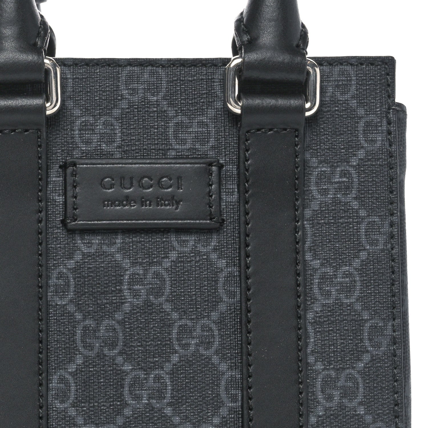 Gucci GG Supreme Monogram Appia Calfskin Web Mini Tote Bag Black 8 of 10