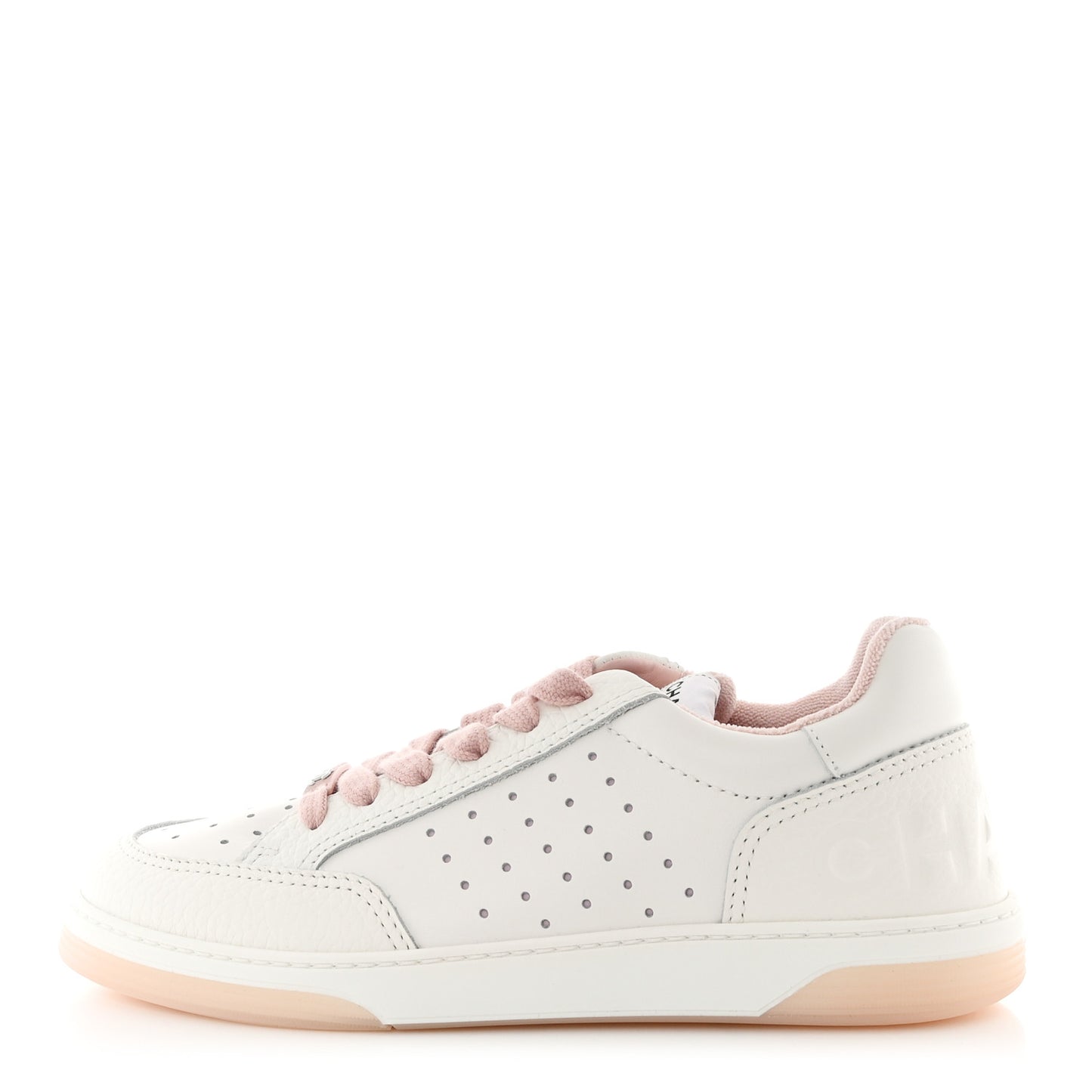 Grained Calfskin Fabric Womens Logo Sneakers 39 White Light Pink