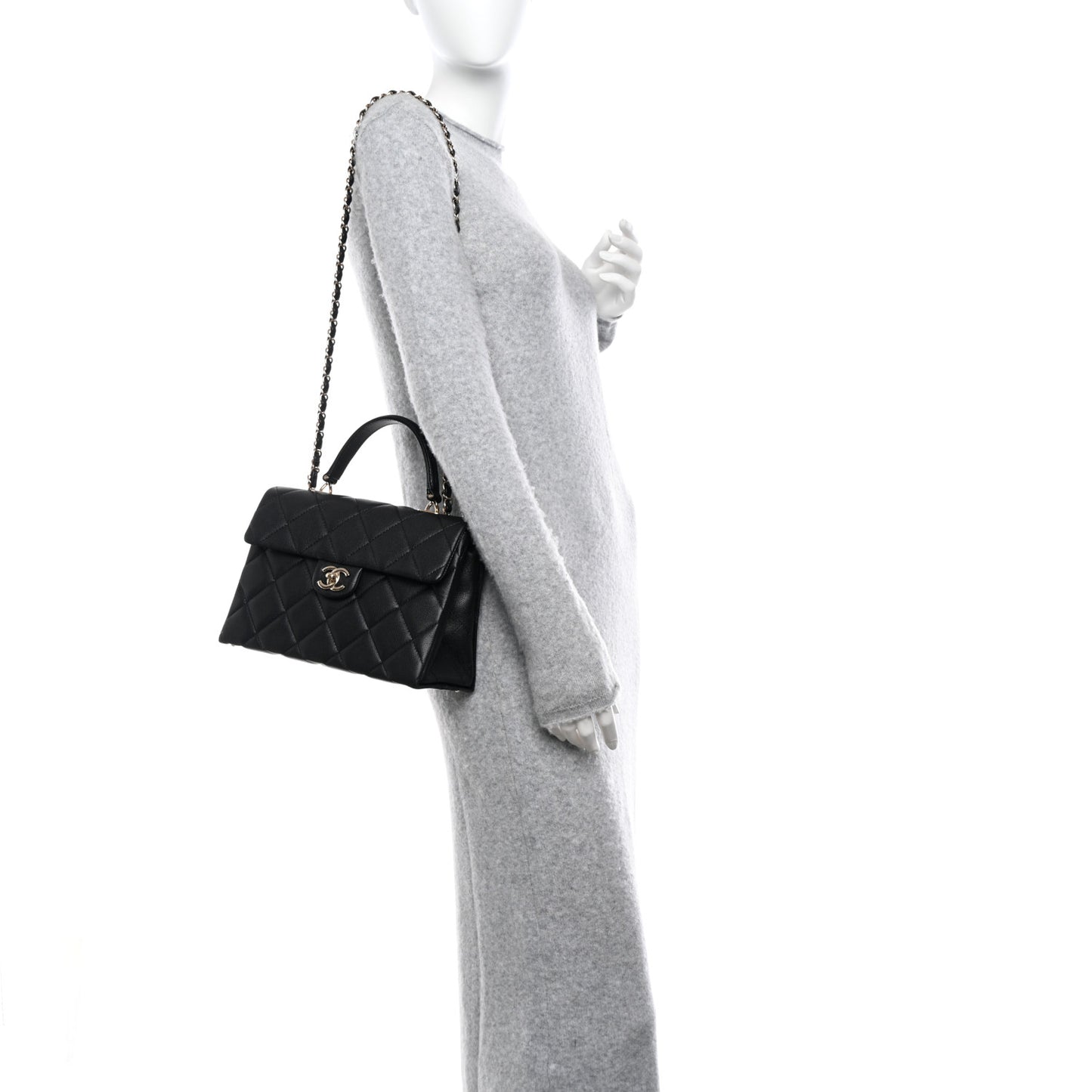 Caviar Quilted Medium Retro Twist Top Handle Flap Black