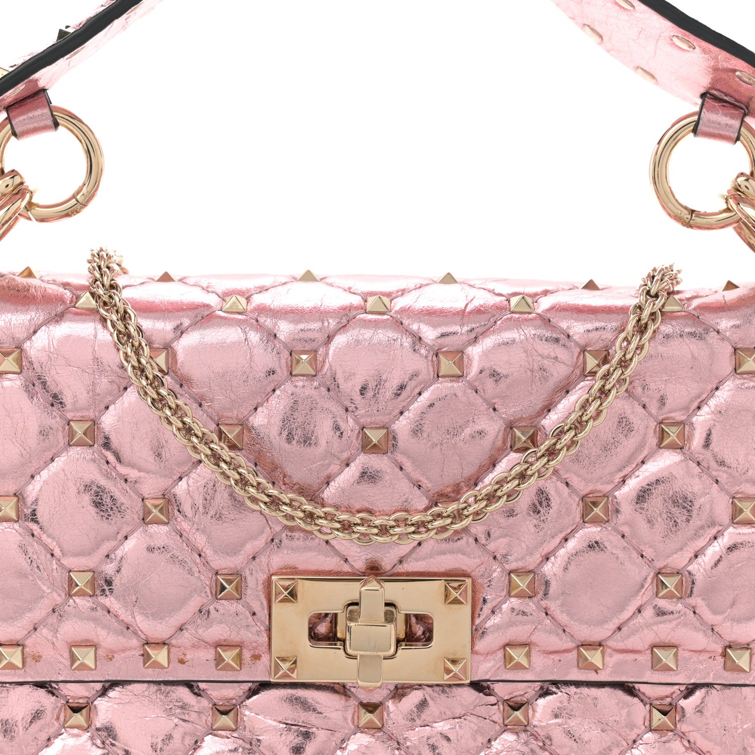 Valentino Garavani Metallic Wrinkled Lambskin Medium Rockstud Spike Shoulder Bag Lipstick 7 of 10