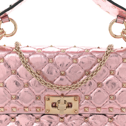 Valentino Garavani Metallic Wrinkled Lambskin Medium Rockstud Spike Shoulder Bag Lipstick 7 of 10