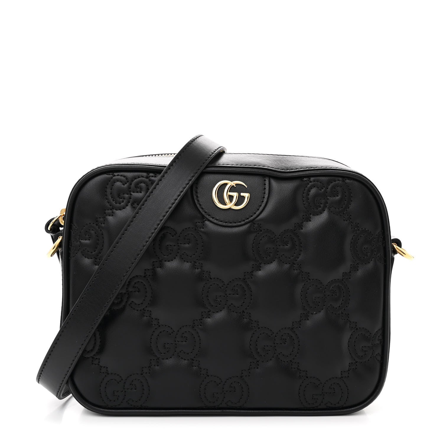 Gucci Calfskin GG Matelasse Shoulder Bag Black Natural 1 of 12