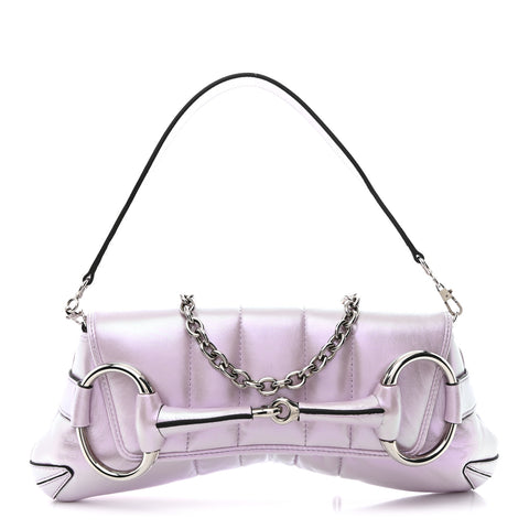 Iridescent Nappa Vertical Matelasse Medium Maxi Horsebit Chain Shoulder Bag Escape Pink