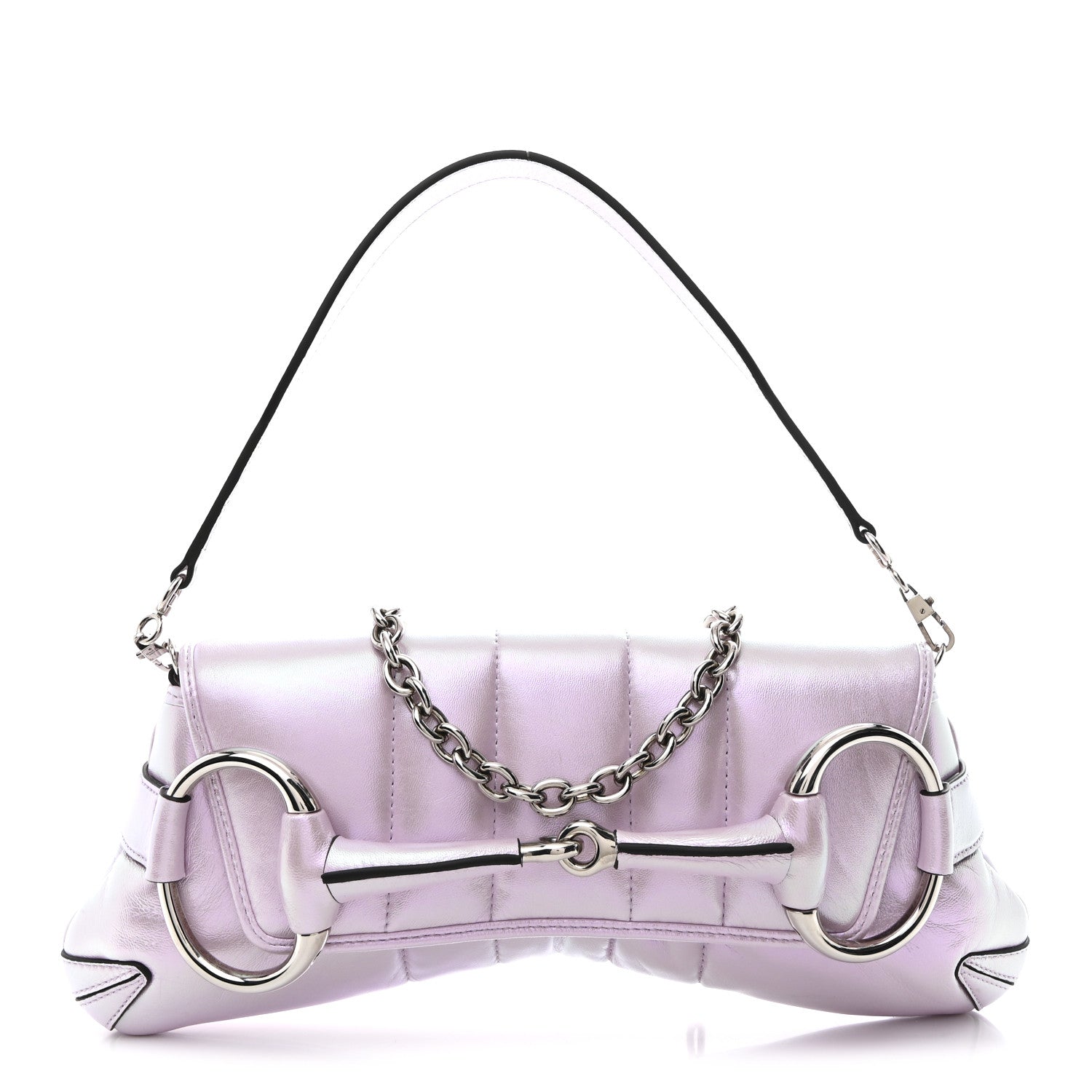 Gucci Iridescent Nappa Vertical Matelasse Medium Maxi Horsebit Chain Shoulder Bag Escape Pink 1 of 10