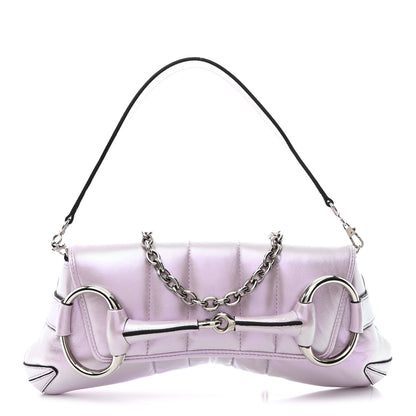 Gucci Iridescent Nappa Vertical Matelasse Medium Maxi Horsebit Chain Shoulder Bag Escape Pink 1 of 10