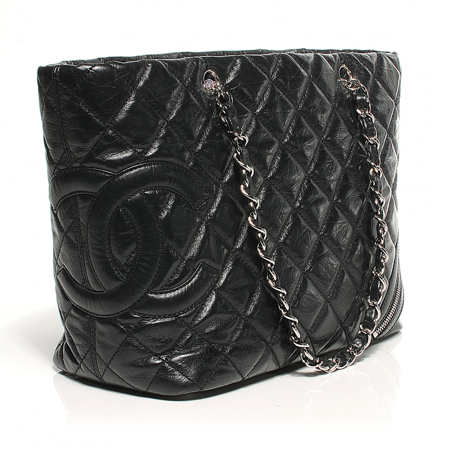 Leather Quilted Cotton Club Large Tote Black