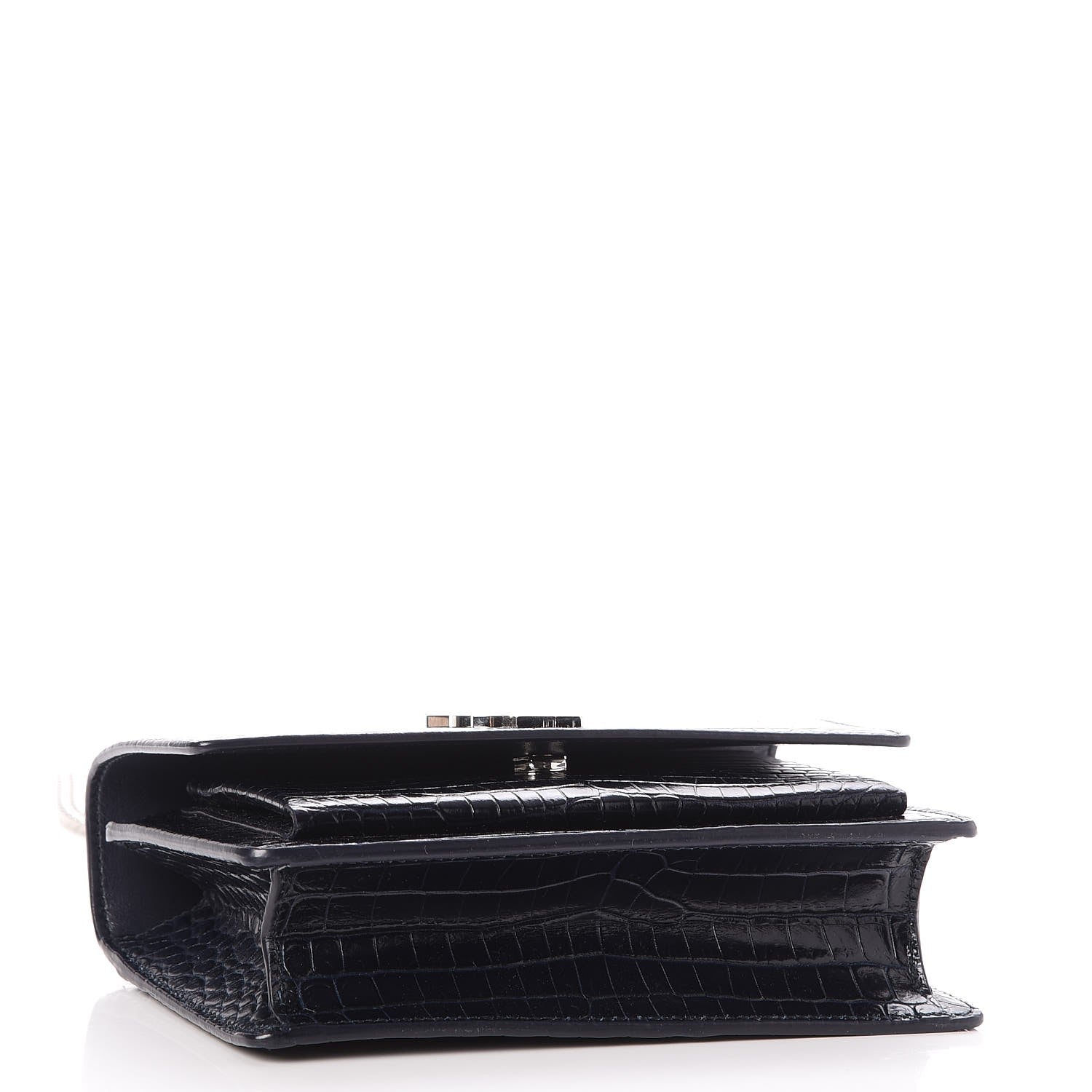 Saint Laurent Calfskin Crocodile Embossed Monogram Sunset Chain Wallet Navy 4 of 7
