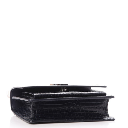 Saint Laurent Calfskin Crocodile Embossed Monogram Sunset Chain Wallet Navy 4 of 7