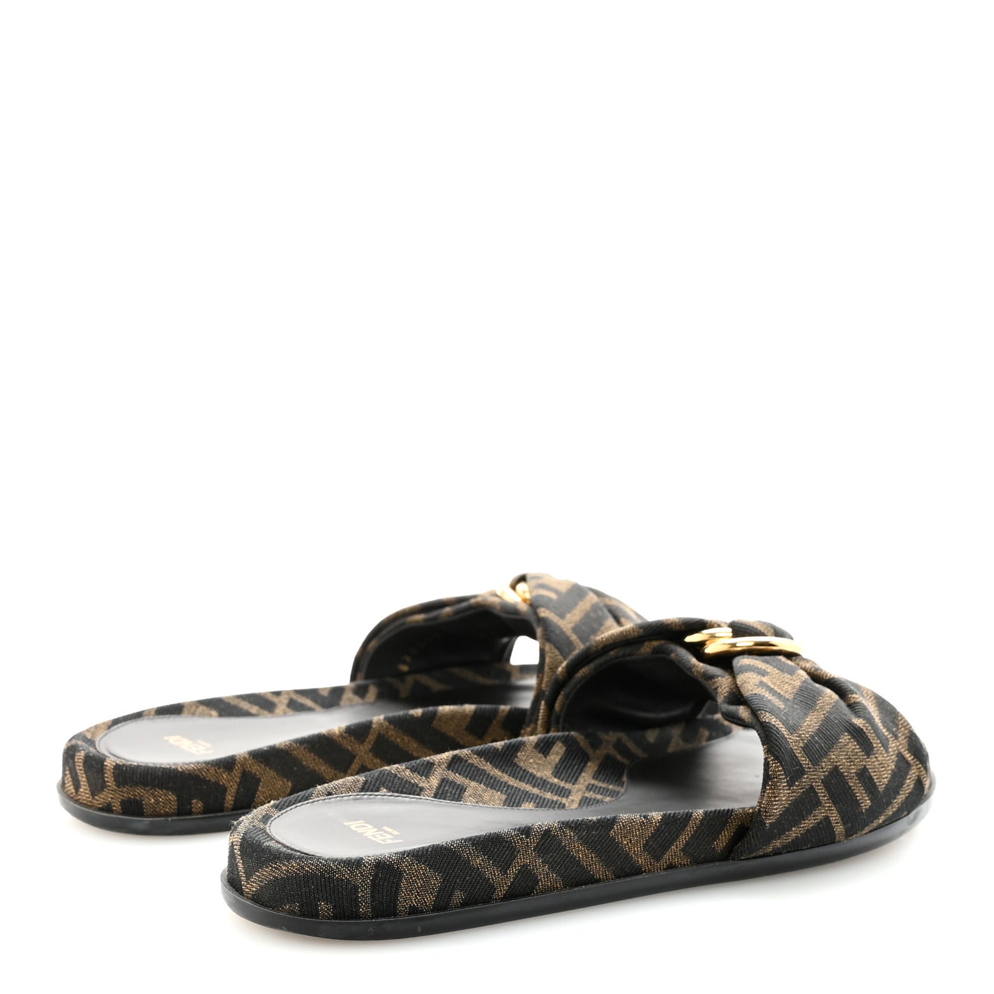 Fabric Jacquard FF 1974 Fendi Feel Slide Sandals 37.5 Tobacco Black