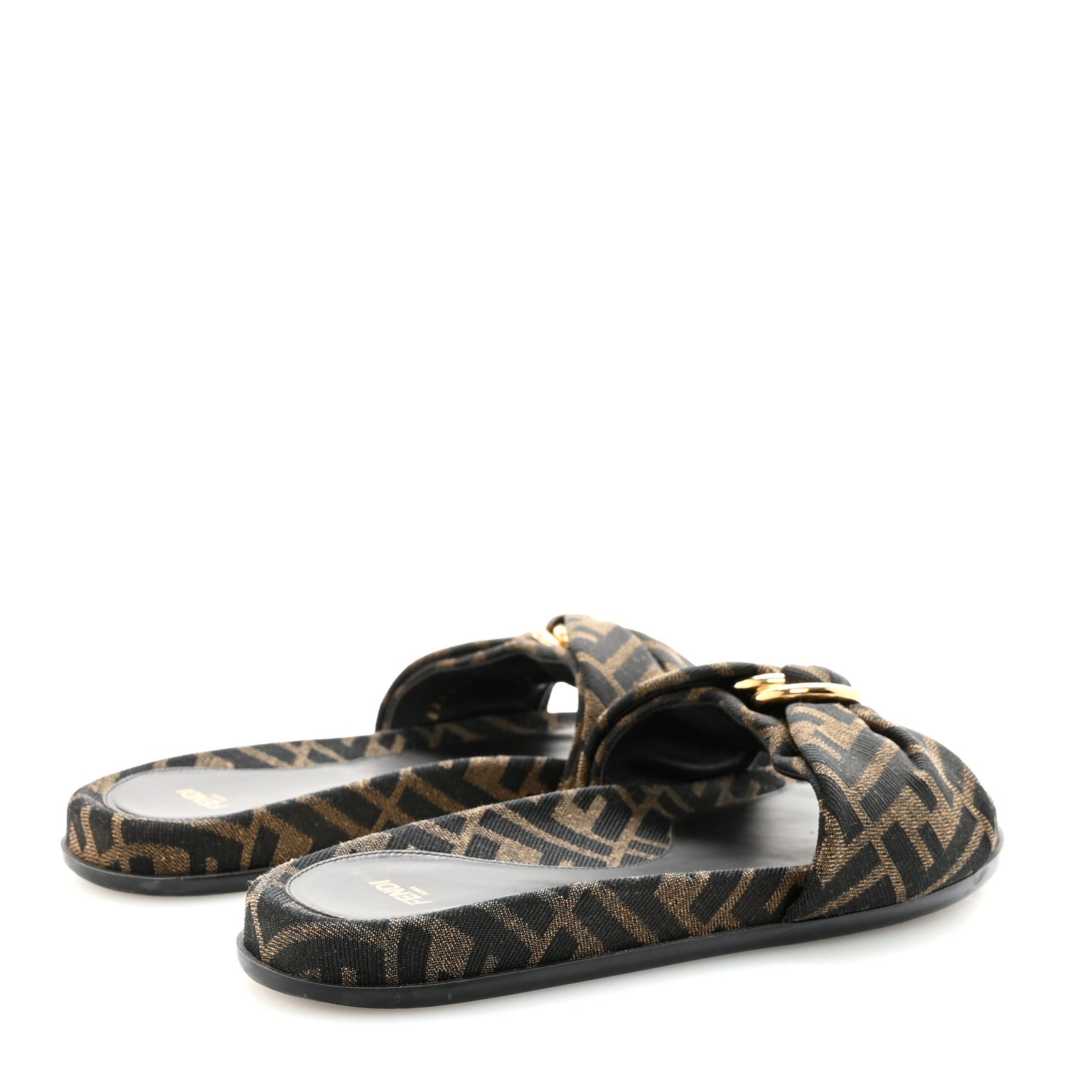 Fendi Fabric Jacquard FF 1974 Fendi Feel Slide Sandals 37.5 Tobacco Black 5 of 10