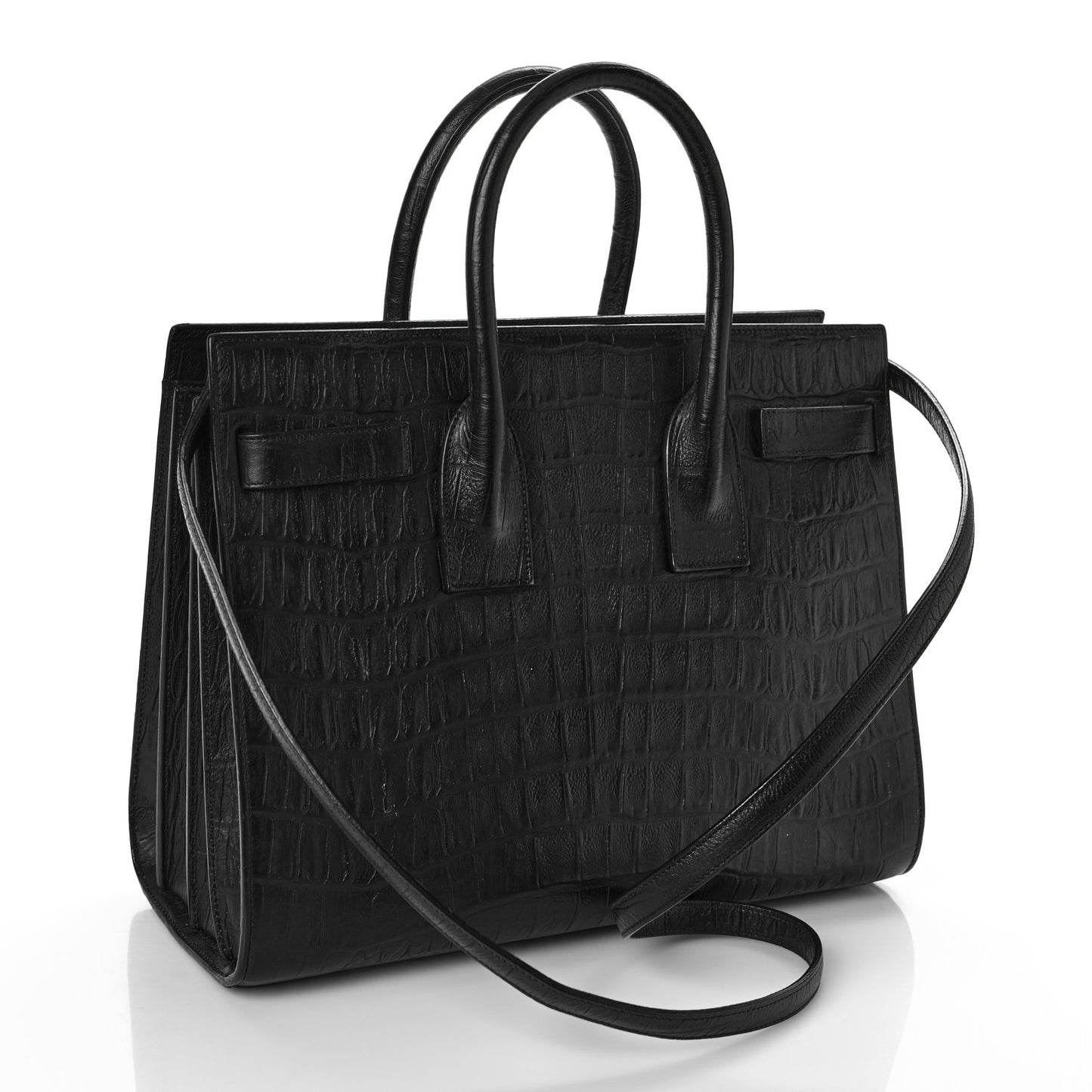Calfskin Crocodile Embossed Small Sac de Jour Black