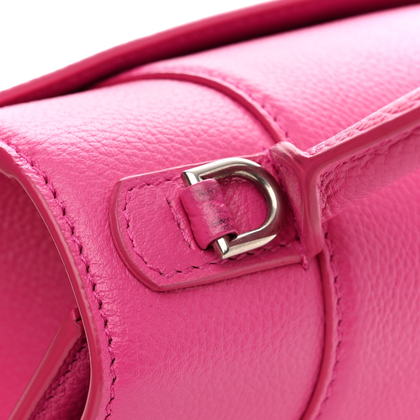 Grained Calfskin Tonal B Small Hourglass Top Handle Bag Acid Fuchsia