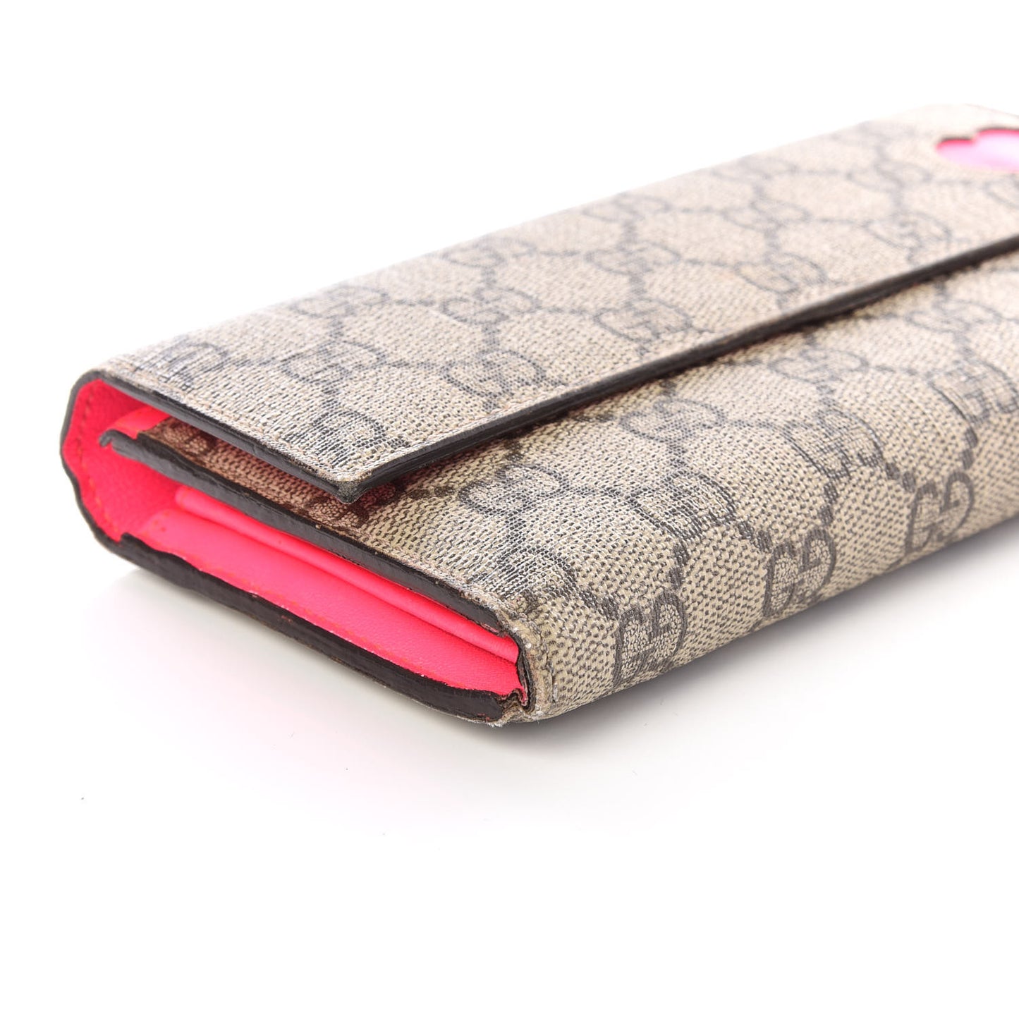 GG Supreme Monogram Continental Heart Wallet Fluorescent Fuchsia