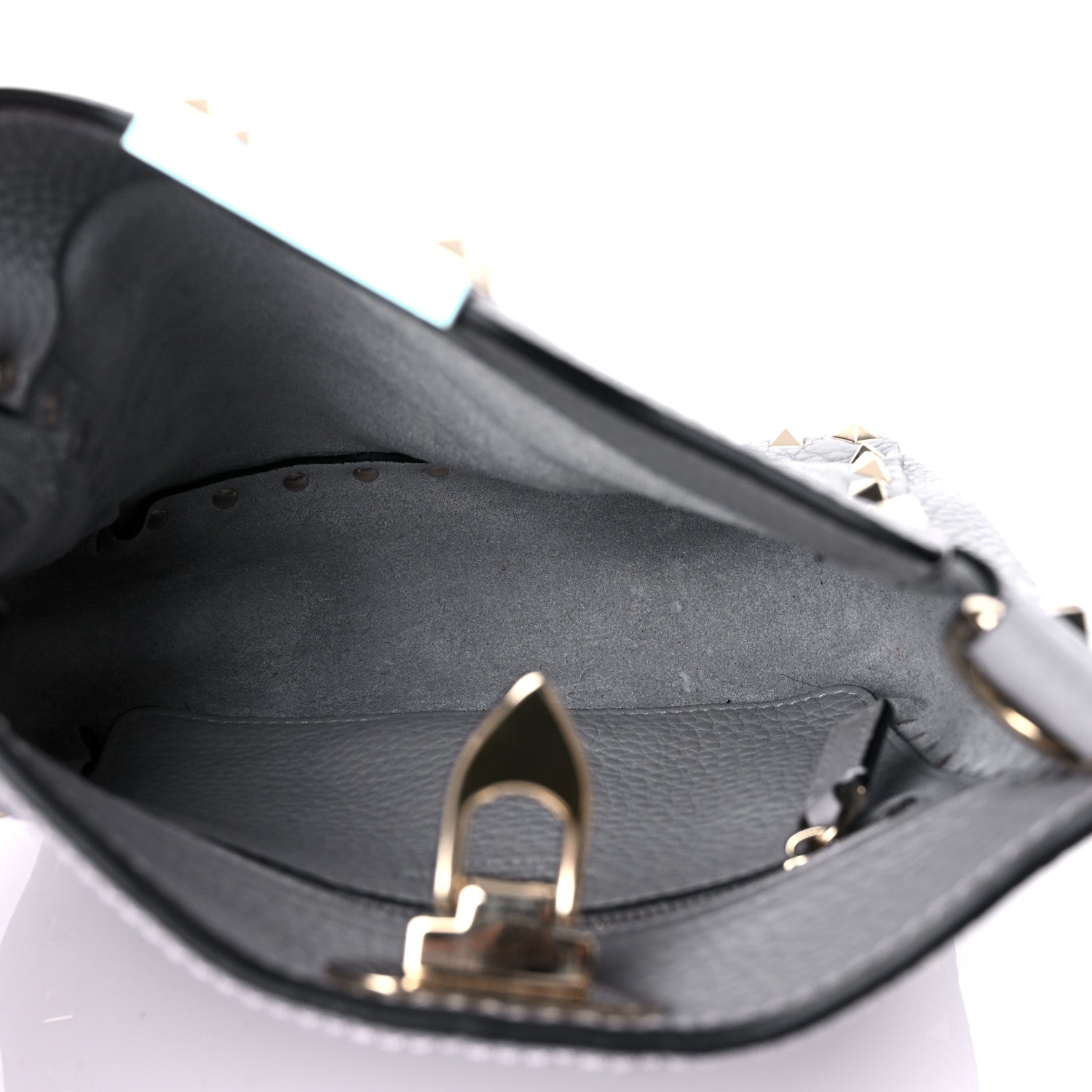 Valentino Garavani Pebbled Calfskin Mini Rockstud Flip-Lock Messenger Bag Pastel Grey 5 of 8