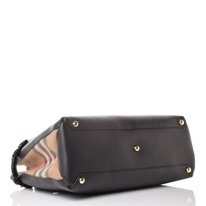 Burberry Grainy Calfskin House Check Large Banner Tote Black 5 of 14