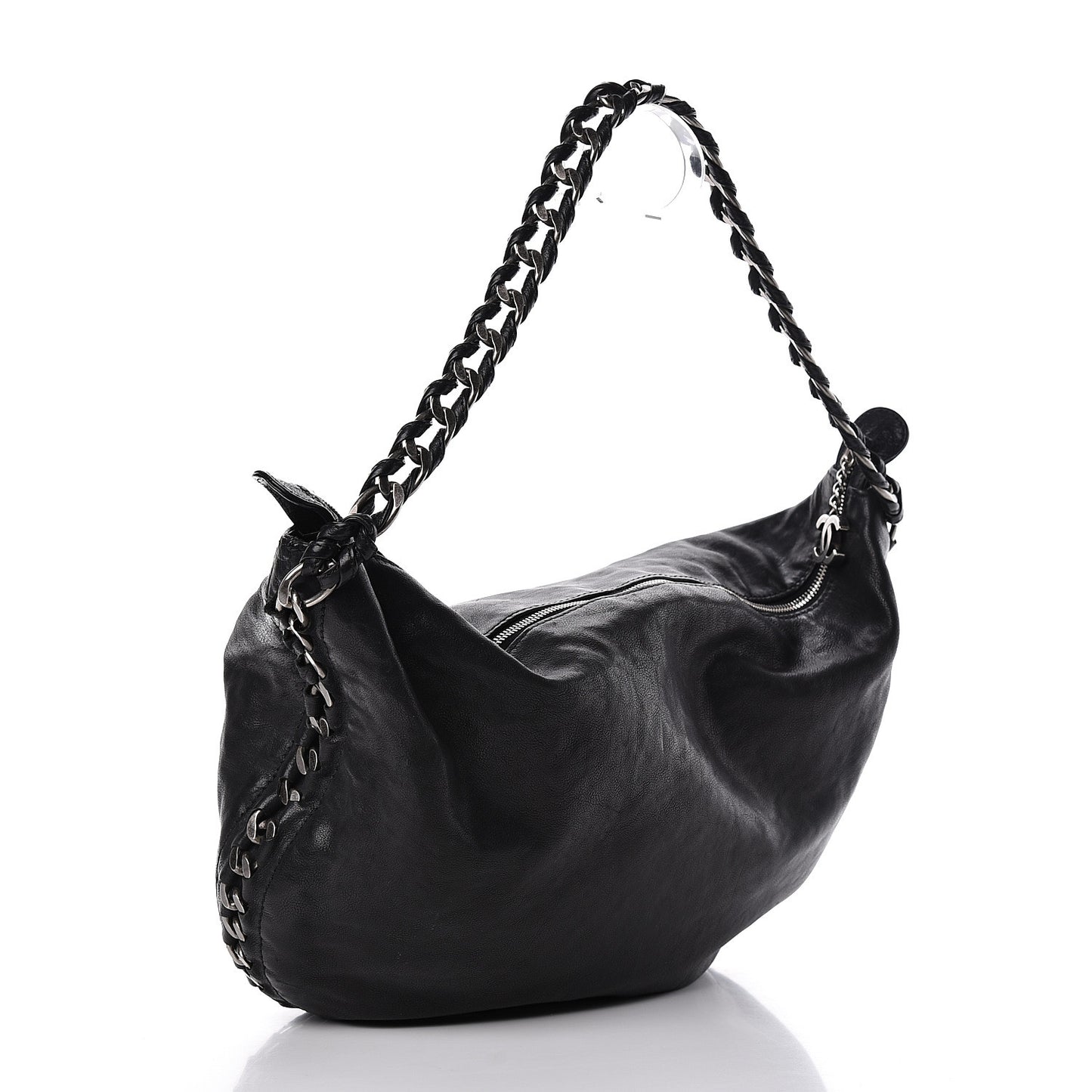 Calfskin Modern Chain Hobo Black