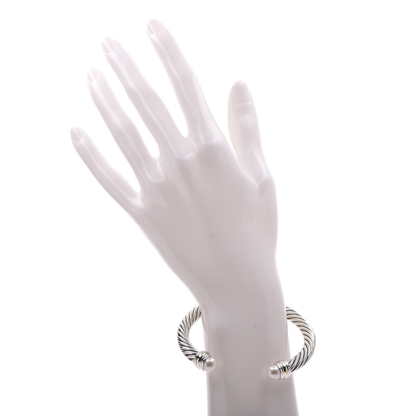 Sterling Silver 14K Yellow Gold Pearl 7mm Cable Classics Bracelet