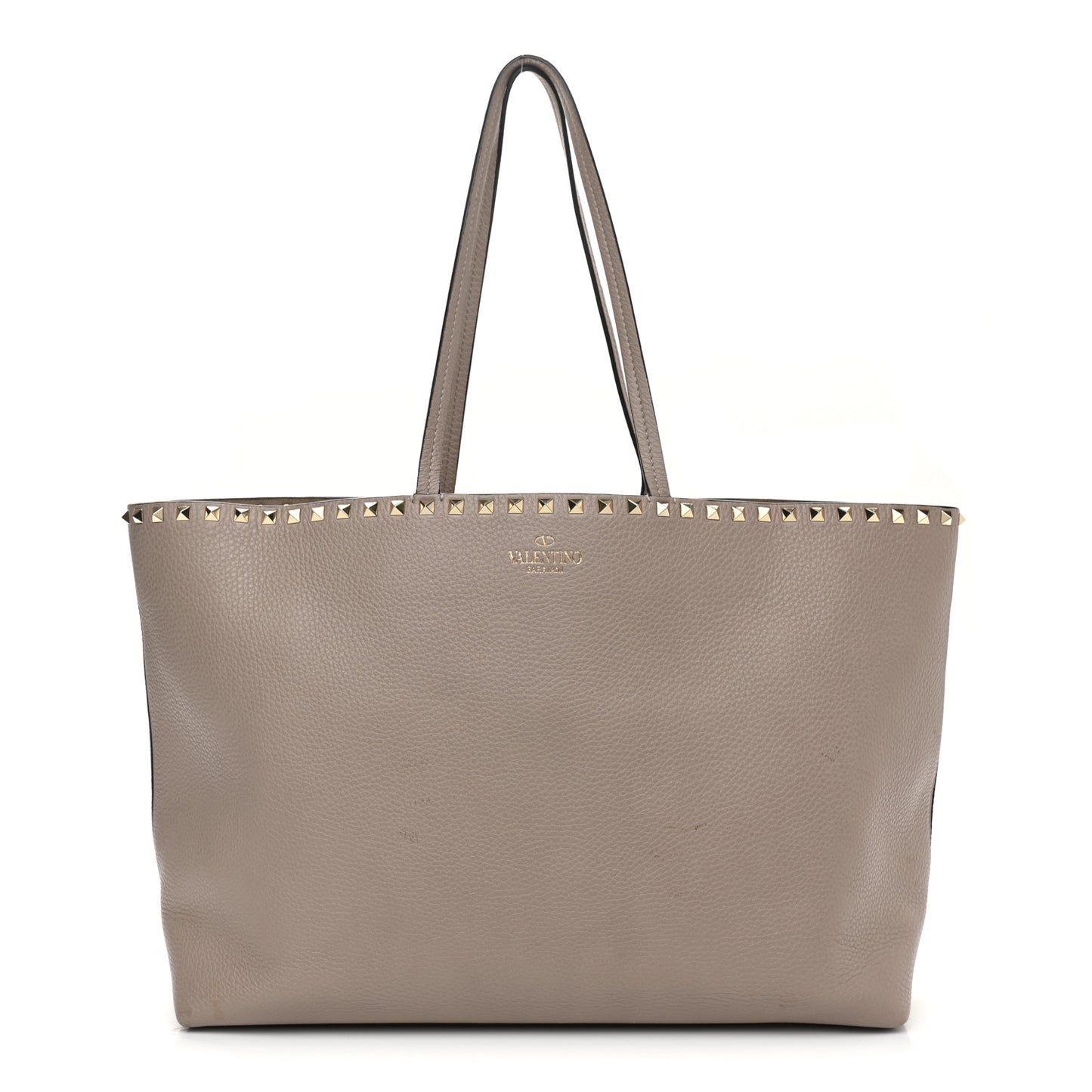 Grained Calfskin Rockstud Shoulder Tote Poudre
