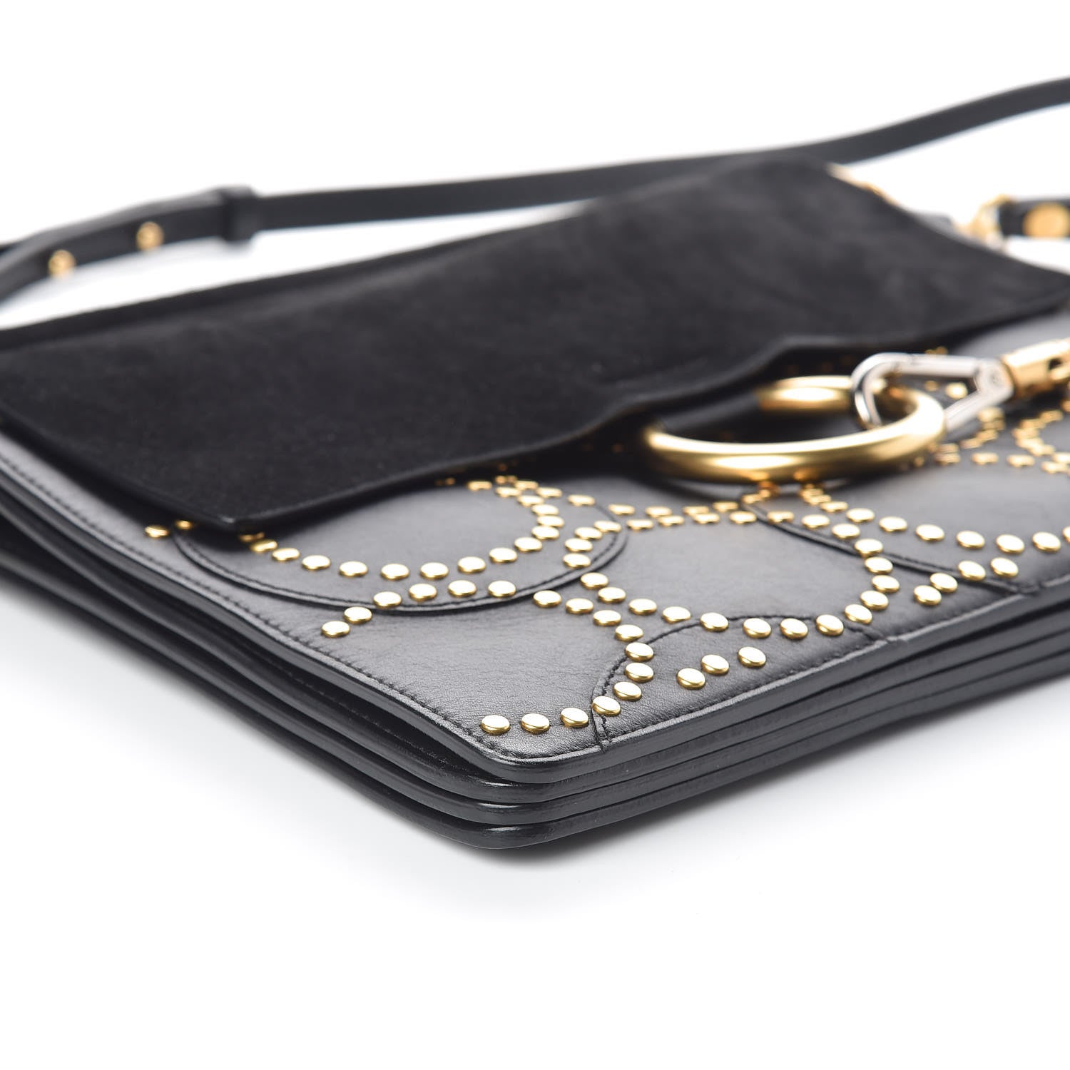 Chloe Calfskin Suede Studded Medium Faye Shoulder Bag Black 8 of 9