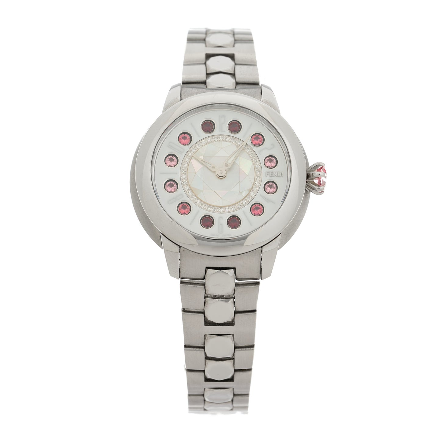 Stainless Steel Diamond Mother of Pearl Topaz Spinel 33mm Ishine Rotating Gem Quartz Watch