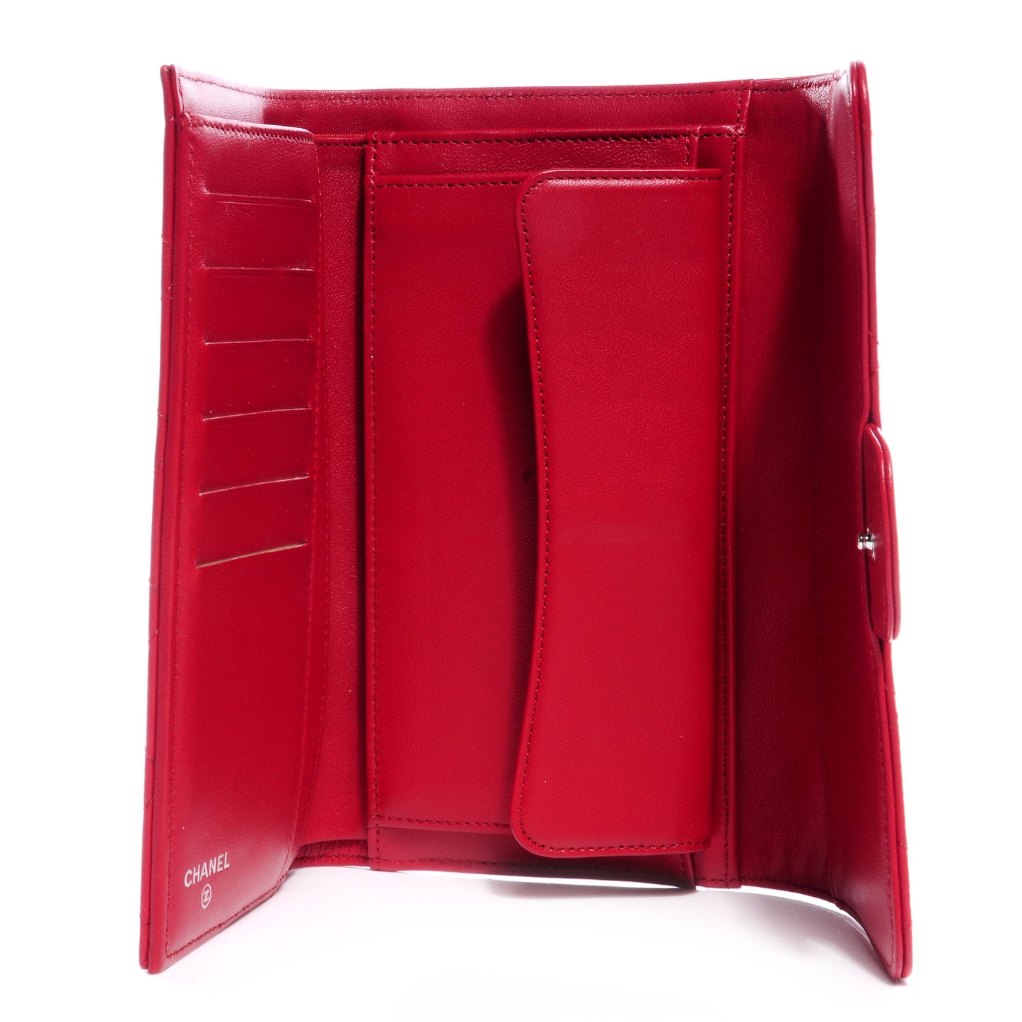 Lambskin Quilted Large Flap Wallet Red