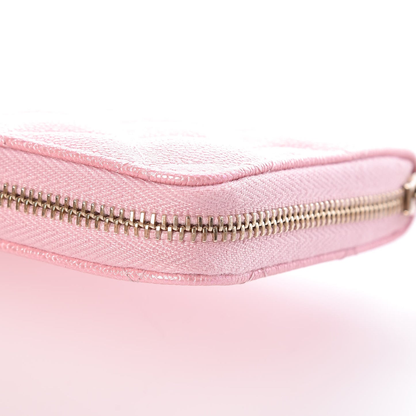 Iridescent Caviar Quilted Medium Zip Around Wallet Pink