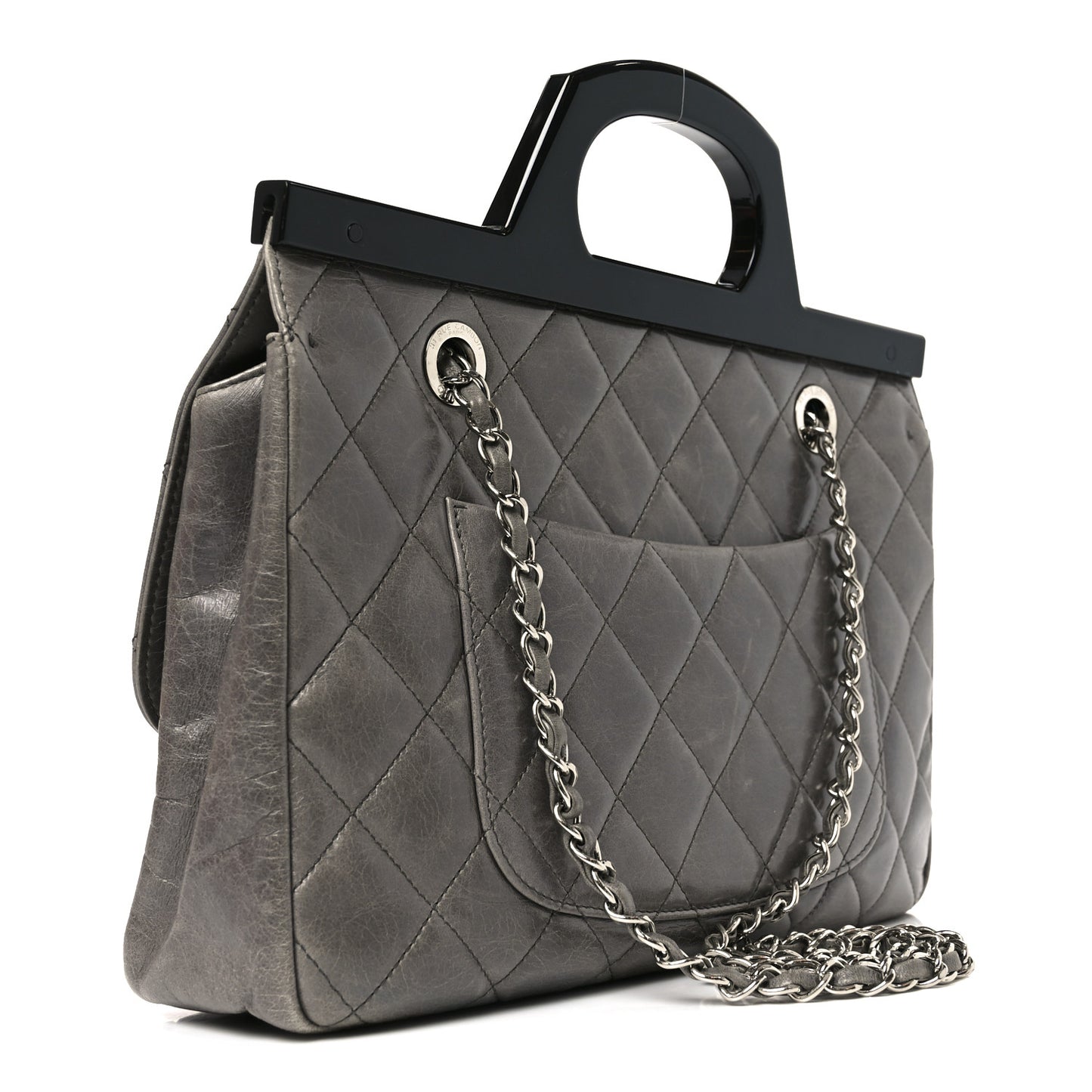 Glazed Calfskin Quilted Large CC Delivery Tote Grey