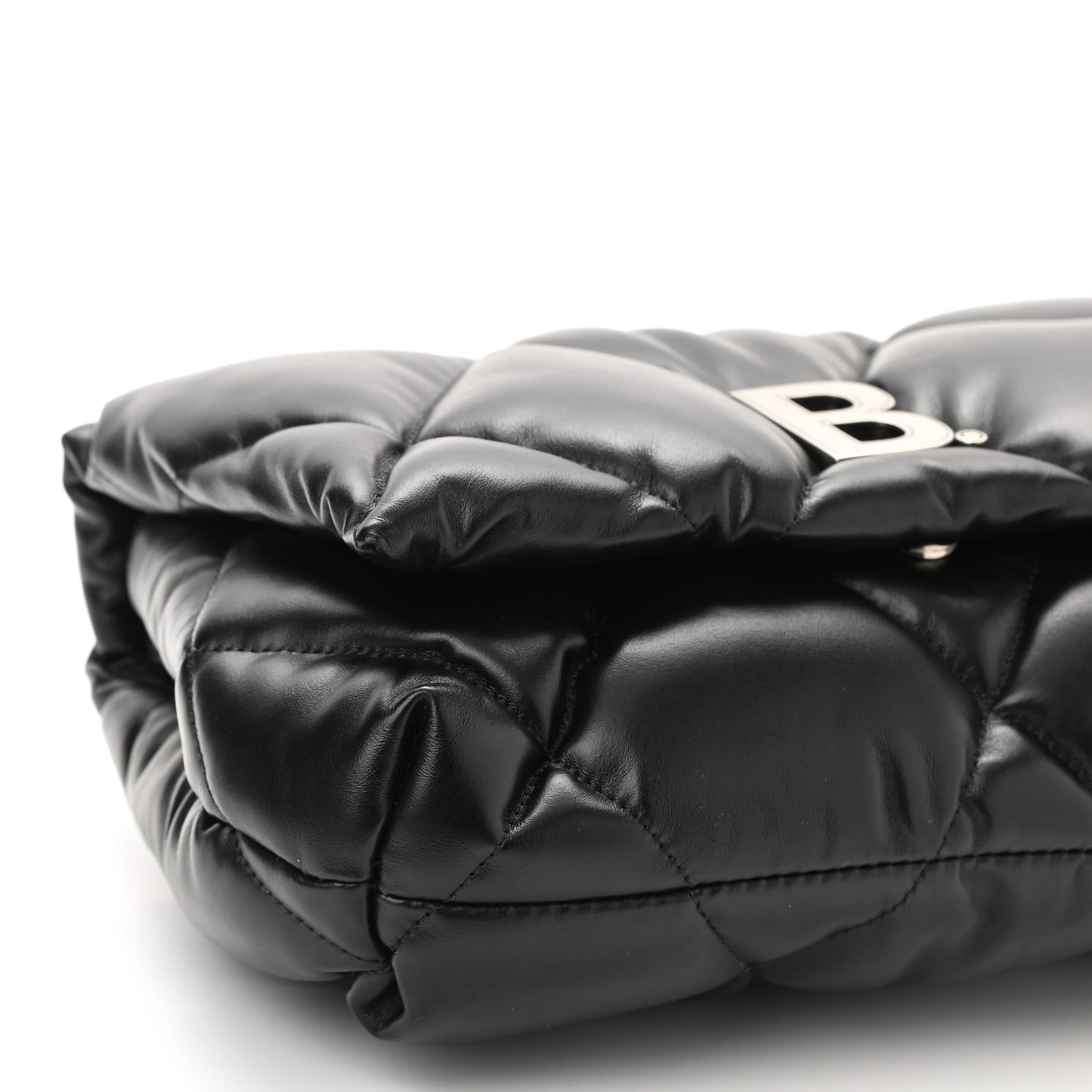 Nappa Calfskin Quilted Touch B Puffy Clutch Black