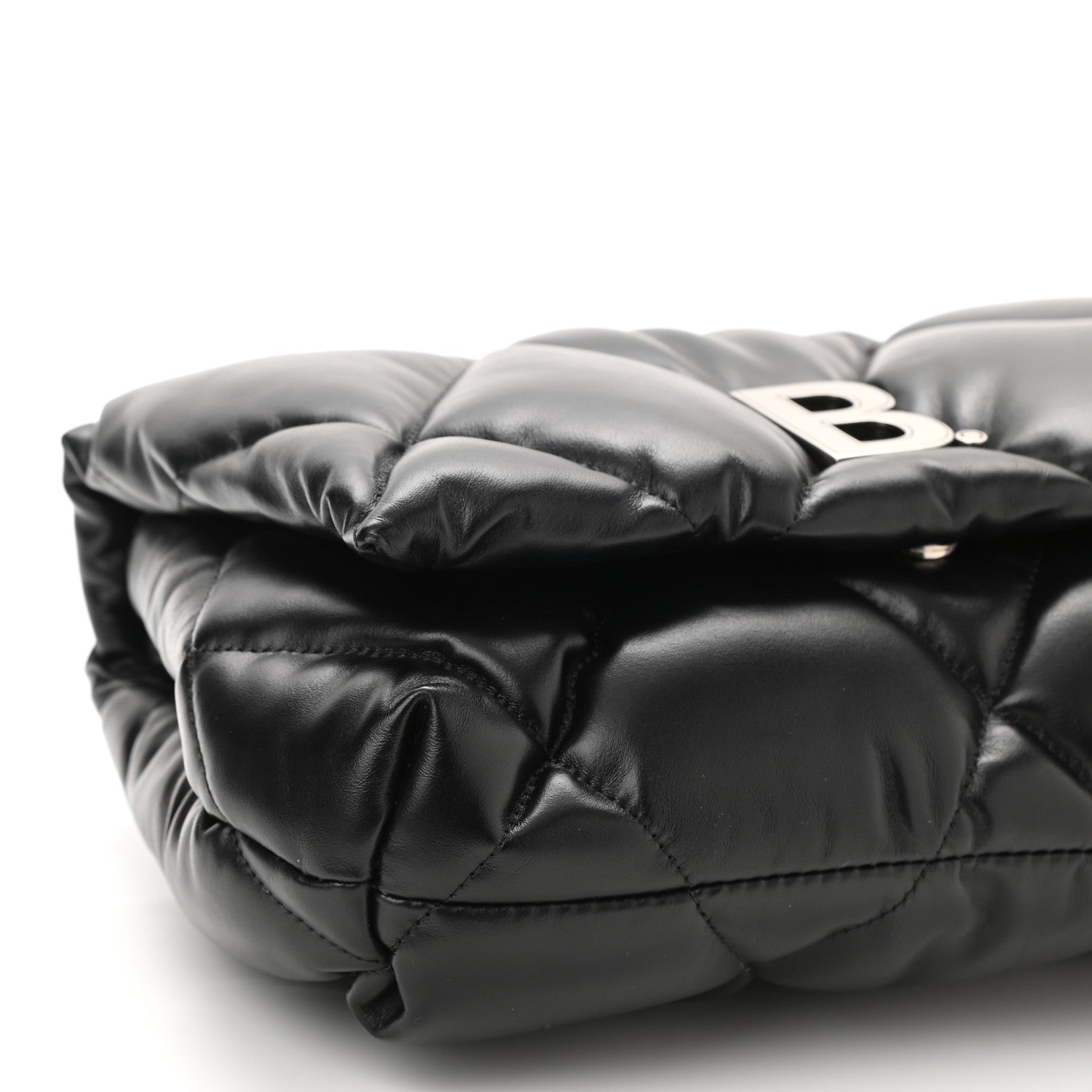 Balenciaga Nappa Calfskin Quilted Touch B Puffy Clutch Black 9 of 10