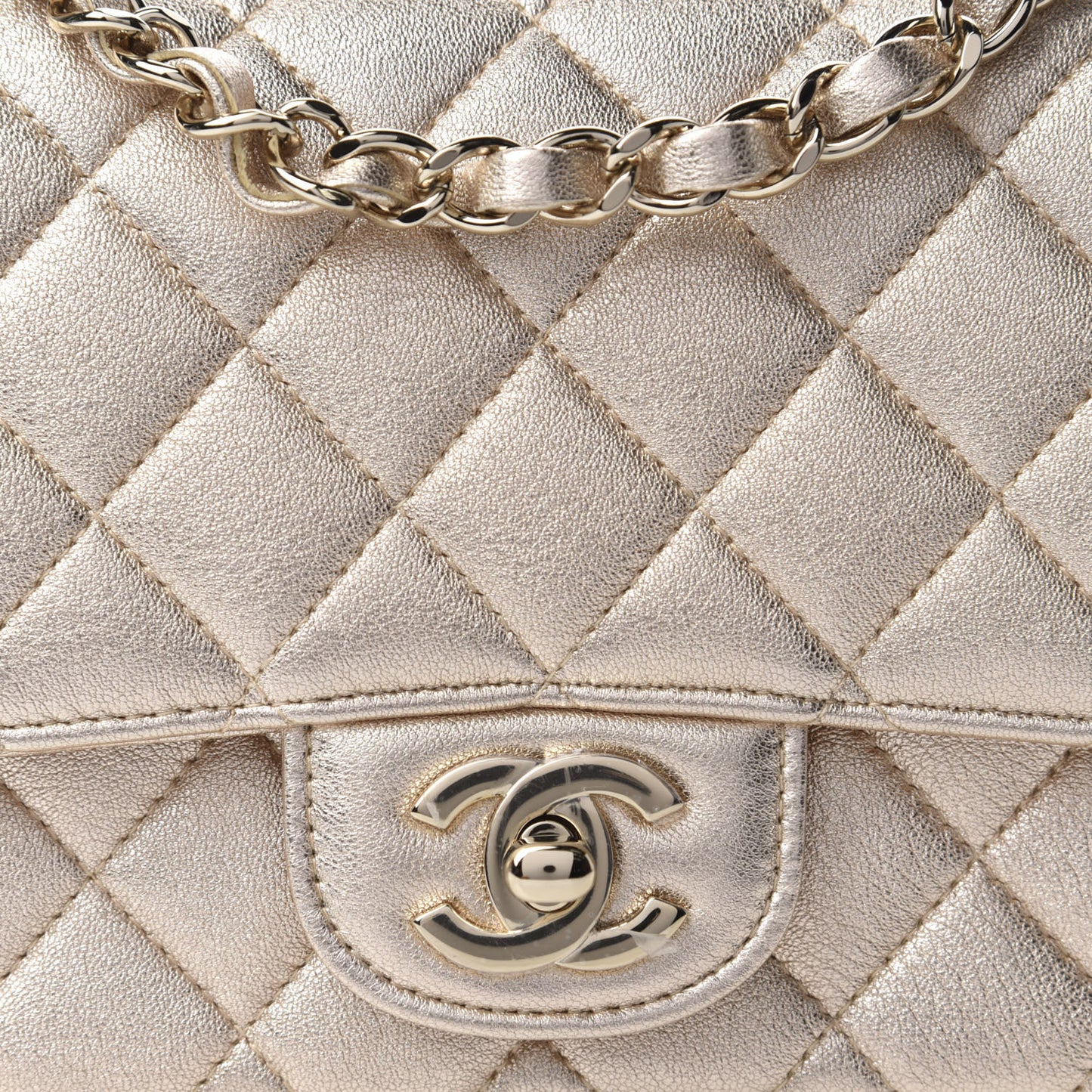Metallic Lambskin Quilted Mini Square Flap Gold