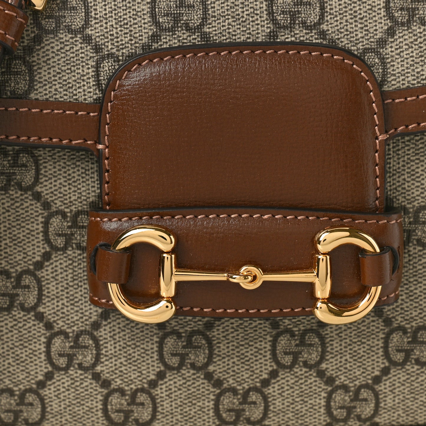 GG Supreme Monogram Web Mini Horsebit 1955 Shoulder Bag Beige Brown Sugar
