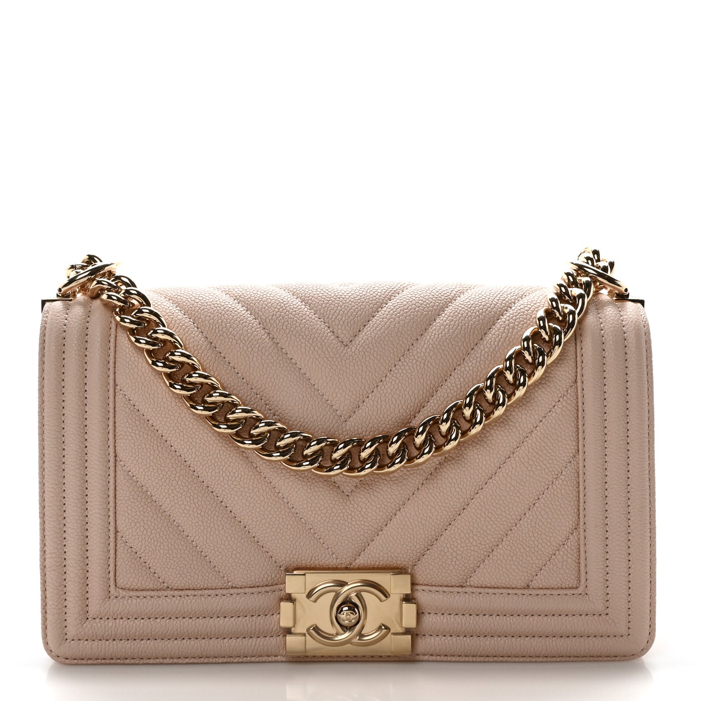 Caviar Chevron Quilted Medium Boy Flap Nude