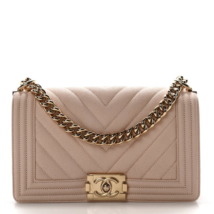 Chanel Caviar Chevron Quilted Medium Boy Flap Nude 1 of 10