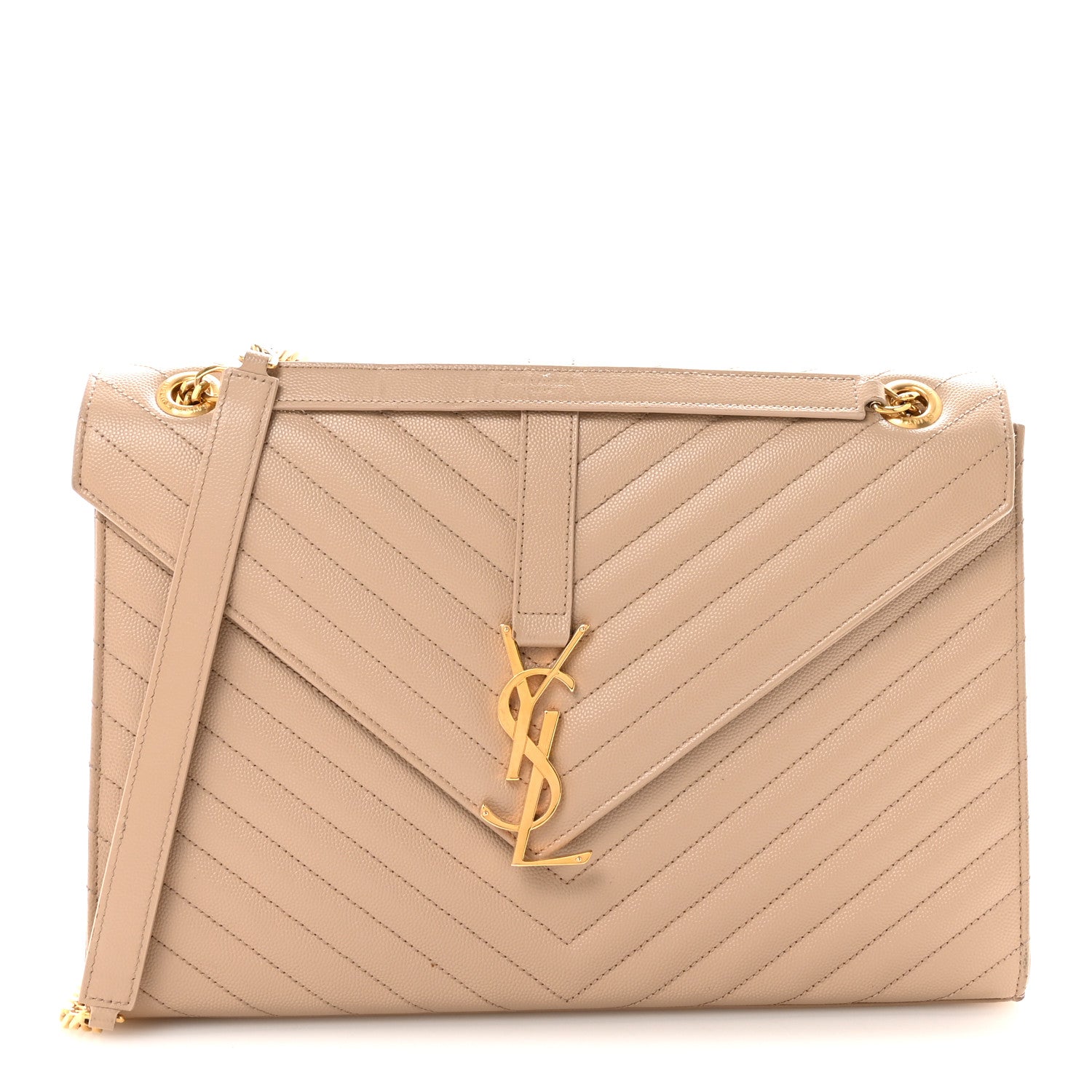 Saint Laurent Grain De Poudre Matelasse Chevron Large Monogram Satchel Dark Beige 1 of 10