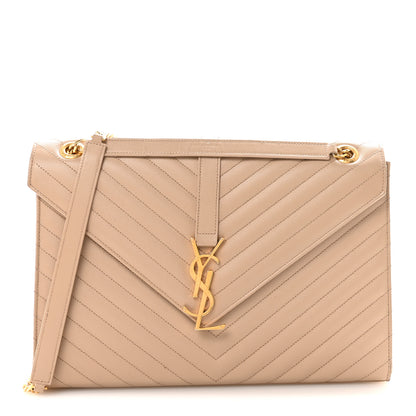 Saint Laurent Grain De Poudre Matelasse Chevron Large Monogram Satchel Dark Beige 1 of 10