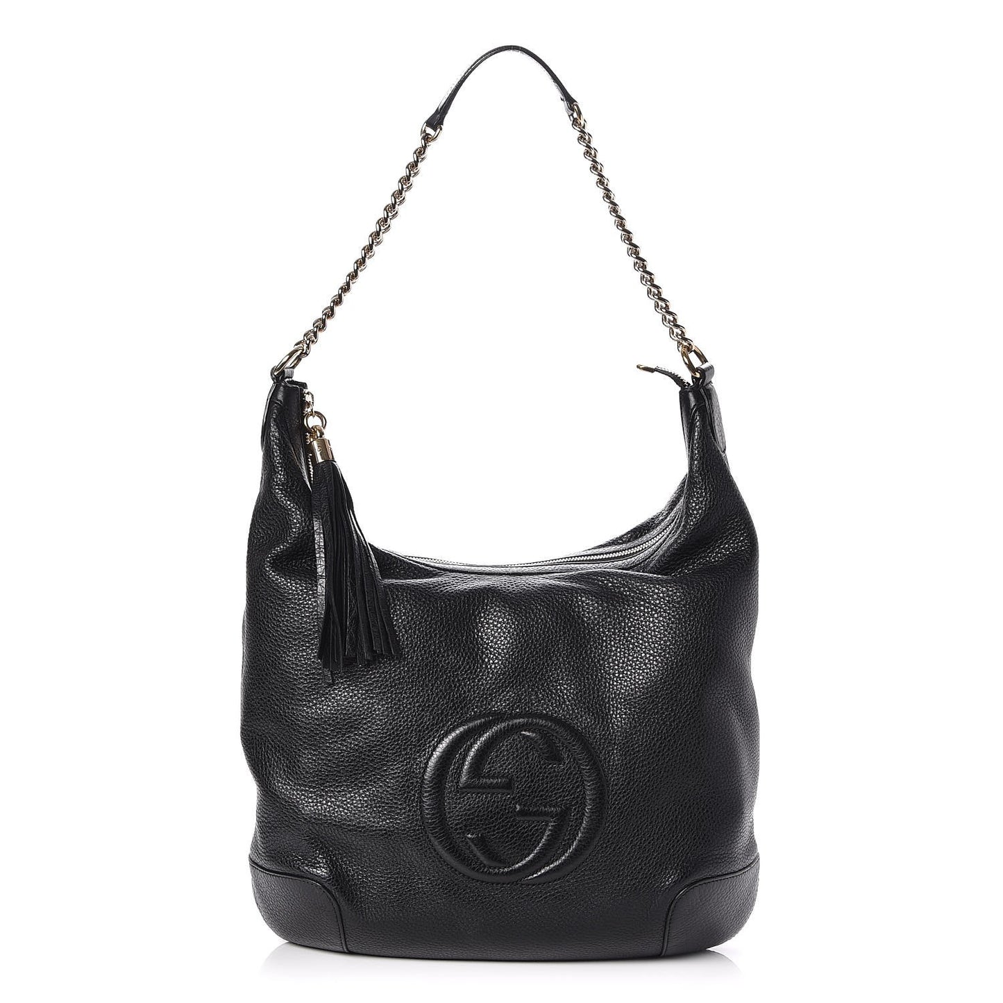 Pebbled Calfskin Medium Soho Chain Hobo Black