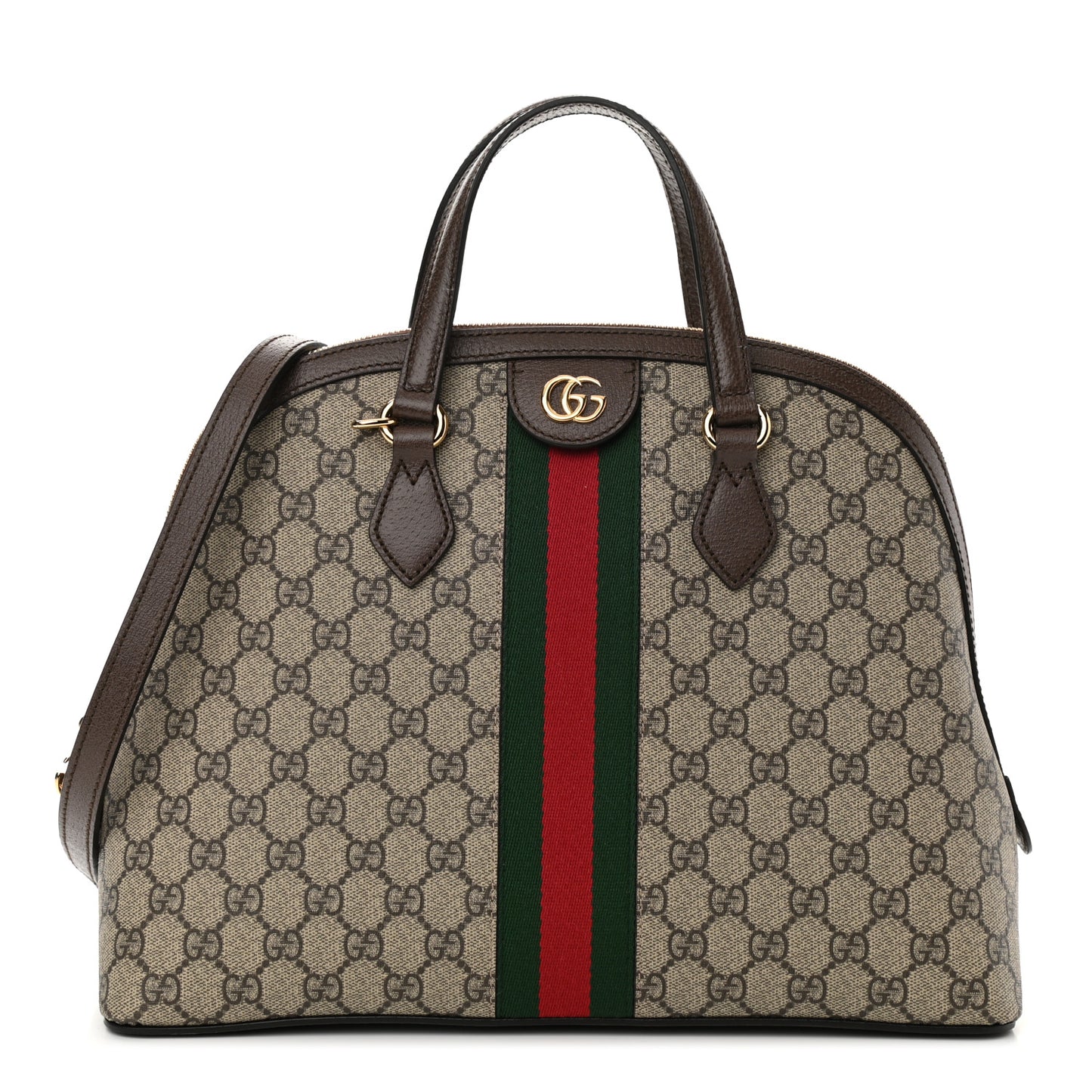 GG Supreme Monogram Web Medium Ophidia Top Handle Dome Bag Brown