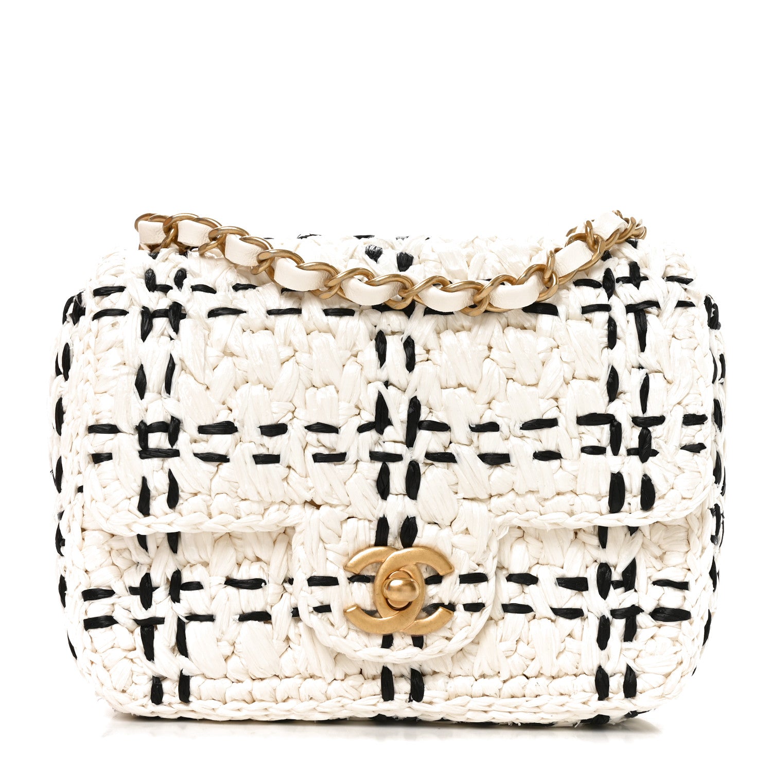 Chanel Raffia Effect Tweedy Mini Flap Bag White Black 2 of 21