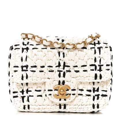 Chanel Raffia Effect Tweedy Mini Flap Bag White Black 2 of 21